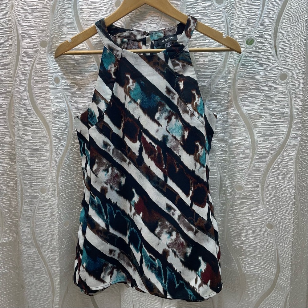 Le Chateau Blouse Women XS Multicolor Excellent Halter Abstract Stripe 349870‎